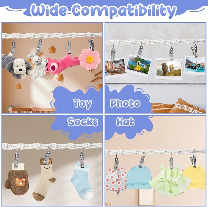 Stuffed Animal Storage Chain - 80 inch Toys Holder for Plush Animal Hanging or Corner Stuffed Animal Storage Suitable Hanging Plush Toys, Hats, Socks, Photos, Holiday Card & Nursery Room Wall Decor