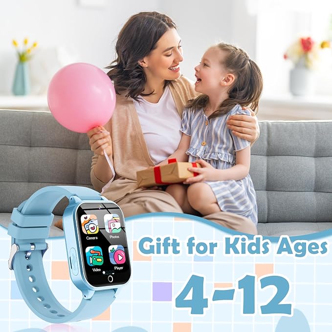 Smart Watch for Kids, with 26 Puzzle Games, Touch Screen, HD Camera, Alarm Clock, Toys for Ages 4-12 Years Old.Birthday Gift for Boys Girls (Soft Blue)