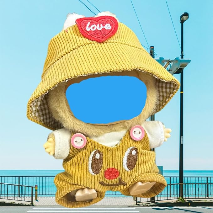 17cm Plush Doll Clothes Wardrobe Set - Clothes for Dolls Faux Fur Outfit Bundle (Hat+Top+Pants+Accessories) for Cute Collectible Figure Display (NO Doll) Included (Style-F, 17cm/7inch)
