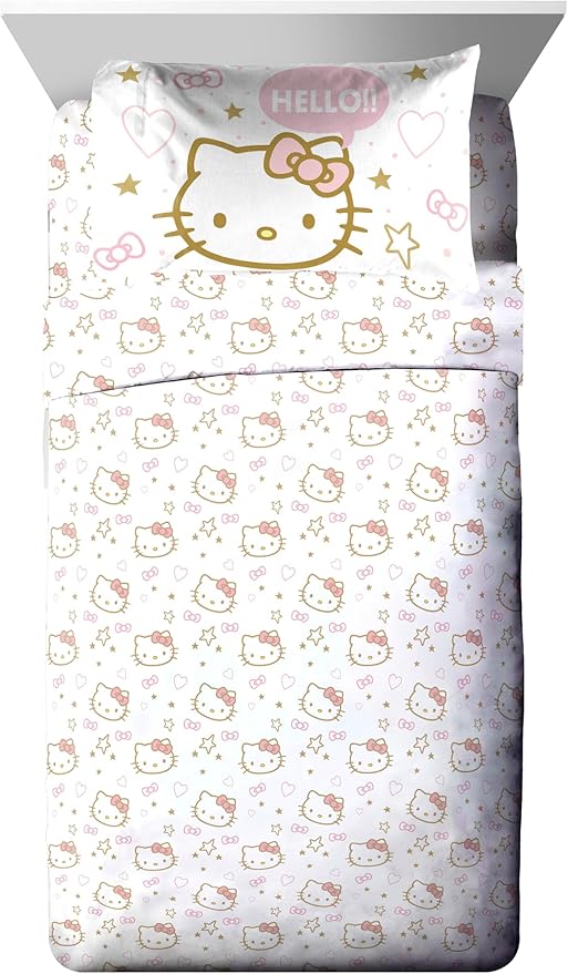 Jay Franco Hello Kitty Twin Comforter Set - 5 Piece Bedding Includes Sheet Set & Pillow Covers - Super Soft Pink Bedding