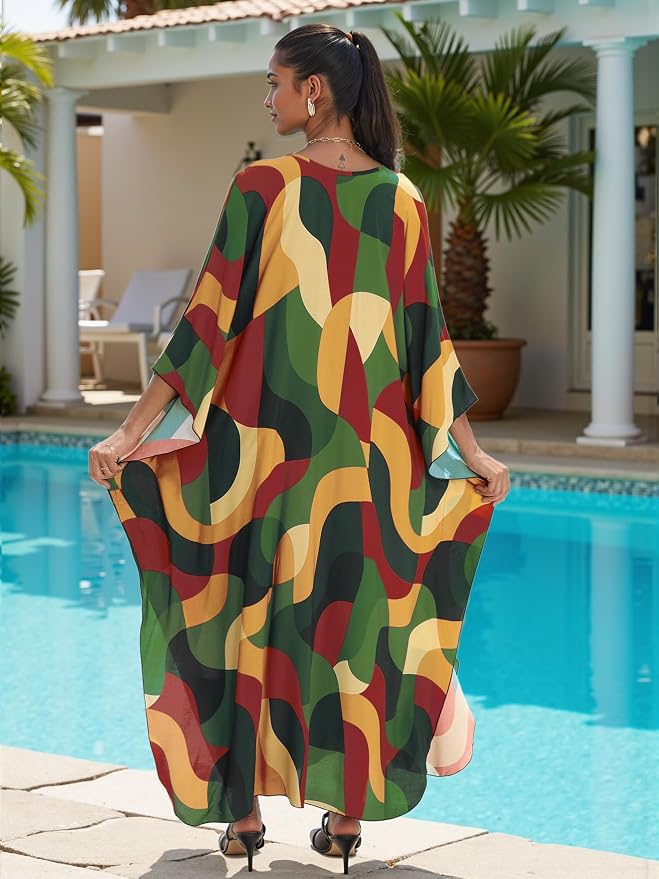 Mumu Dresses for Women Plus Size, Bohemian Kaftan Beach Cover Up Long Maxi Nightgown Soft Loungewear