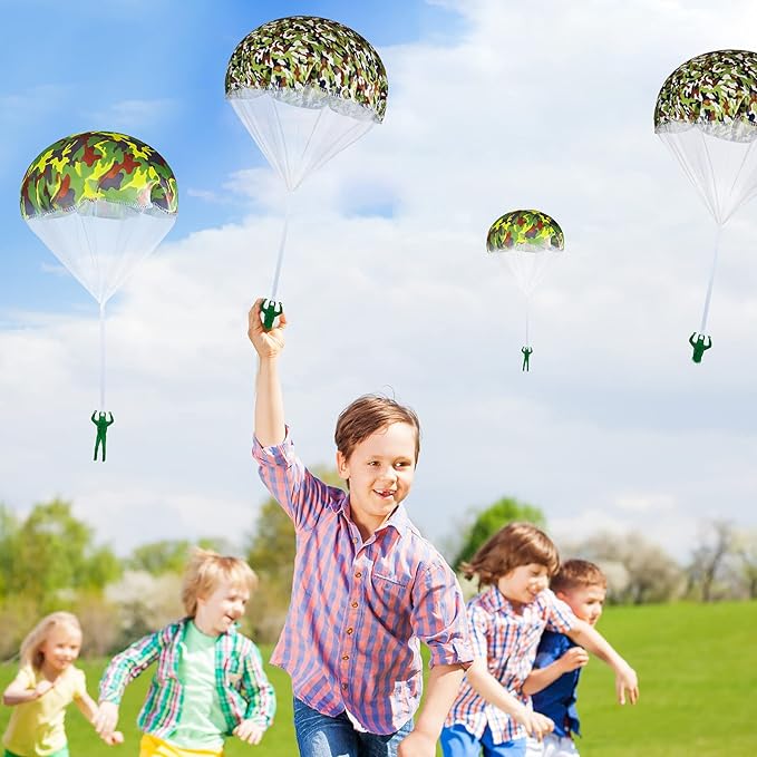 Aoriher 12 Pcs American Flag Army Parachute Toy Action Figures, Boys Outdoor Games, No Battery Flying Toys for School Gifts Present