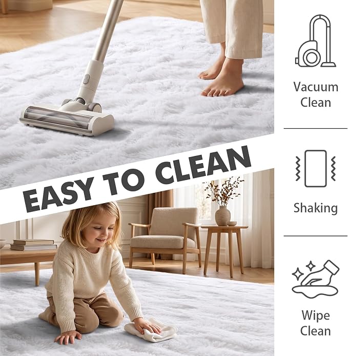 Area Rugs for Living Room, 6x9 Feet Soft Fluffy Shagg Plush Rug High Pile Large Indoor Modern Non-Slip Floor Carpet for Bedroom Nursery Kids Home Room Dorm Decor Aesthetic White