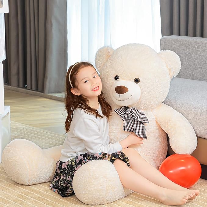 Giant White Teddy Bear 47" Stuffed Animals Plush Toy, 4 Feet Cute Life Size Big Soft Bear for Boy Girl Birthday Valentine Mother's Day, 120 CM, 5 LBs