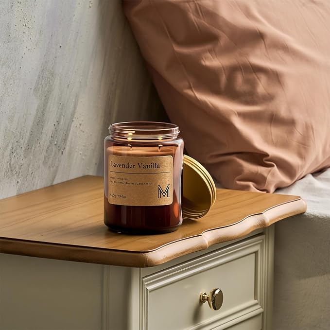 M&SENSE Lavender Vanilla Scented Large Candle, 19.4oz Aromatherapy Candle for Home Fragrance, Natural Organic Soy Wax Long-Lasting for Stress Relief, Yoga, Gifting for Birthday, Housewarming