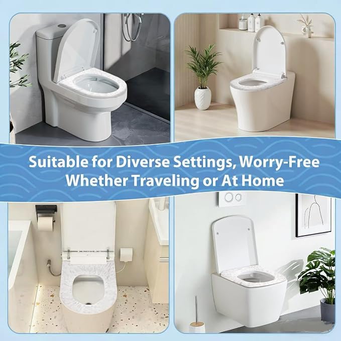 Disposable Toilet Seat Covers, 20 Pcs, Waterproof Non-Woven Fabric, Individually Wrapped, Portable for Travel, Hotel, Hospital, Public Toilet (Cartoon Print)