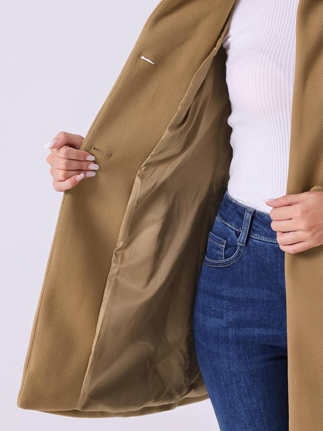 Allegra K Women's Winter Overcoat Mid-Long Stand Collar Single Breasted Coat Outerwear
