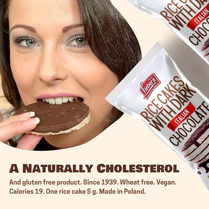 LIEBERS Dark Chocolate Rice Cakes, Kosher, Dairy Free, Gluten Free, 3 Pack | Vegan Whole Grain Brown Rice Snack, Crispy & Low Calorie, 60 Calories or Less per Cake, Great on the Go