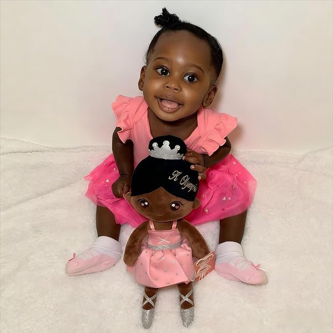 Gloveleya Personalized Ballerina Doll with Custom Name โ 13 Inch Black Plush Baby Girl Gift, Soft Ballet Girl Stuffed Toy with Gift Box for Birthday, Christmas, Baby Shower, Valentineโs Day Present