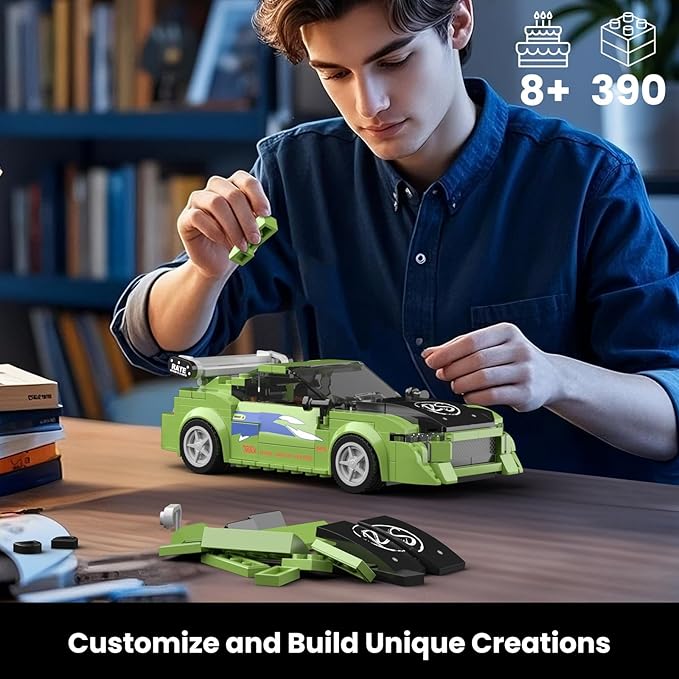 Mould King Super Sports Car Building Set with Display Case, 338 Piece Race Car Model Construction Toy for Boys and Adults, Collectible Vehicle Blocks Kit