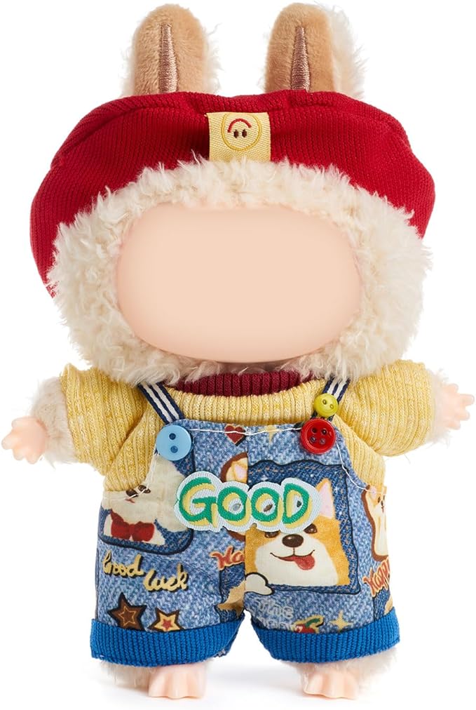 Clothes for 15/17cm Doll (No Doll), Fashion Outfit Set - Hat + Top + Overalls, Cute Dress Up Accessories (Puppy Boy)