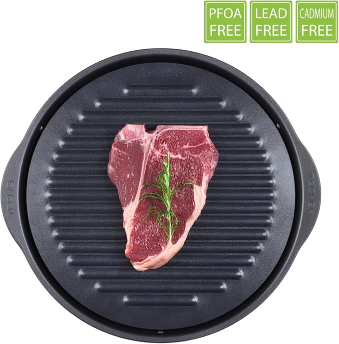 TECHEF - TRUE GRILL PAN - Stovetop Nonstick Indoor/Outdoor Smokeless BBQ Grill Set, including a Grill Plate and Alumium Drip Tray