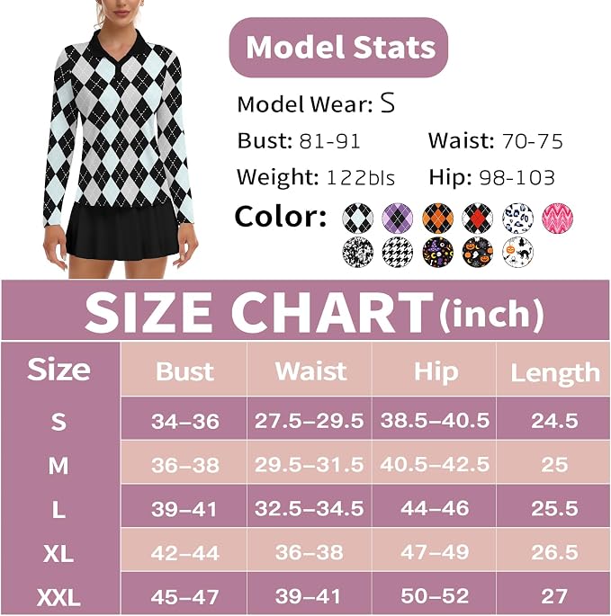 Soneven Womens Golf Shirts Moisture Wicking V Neck Long Sleeve Polo Shirts Collared Tops