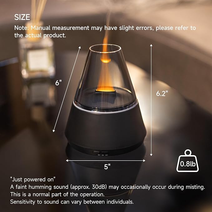 TMEHM Essential Oil Diffuser, 7 Colors Candle Flame Air Diffuser Humidifier, Ultrasonic Aromatherapy Humidifier with Timer for Home, Bedroom, Office, Yoga (Black, M)