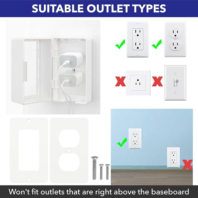 Bates- Baby Safety Outlet Cover Box, Locking Baby Proof Outlet Covers, Locking Plug Covers for Electrical Outlets