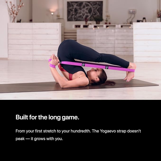 YogaEVO Stretching Strap with Loops for Physical Therapy — Yoga Strap & Resistance Band in One — Flexibility & Back Recovery — HD Video Routines Included
