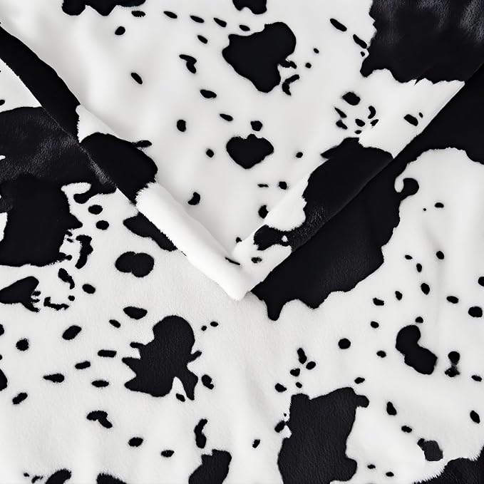 Edenleaf Cow Print Blanket, Ultra Soft Cozy Throw for Couch Bed and Travel, Cow Decor Throw Blankets for All Seasons 60"x80" (Black)
