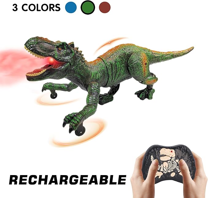 Remote Control Dinosaur Toys for Kids 3-5, 5-7, 8-12, 10-12, Electronic RC T Rex Dino Robot Toy for Boys, Top Christmas & Birthday Gifts for 6 7 8 9 10 11 & 12 Year Old Boys (Color: Green)