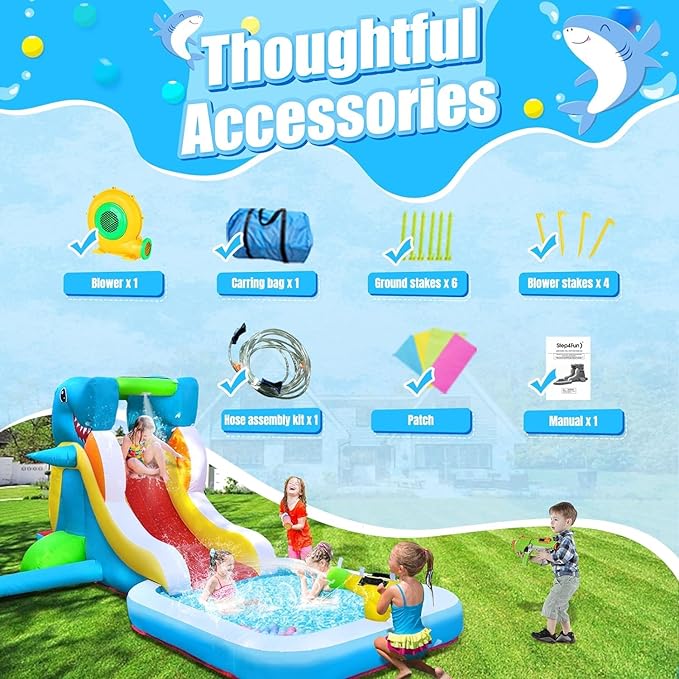 Inflatable Water Slide, Bounce House for Kids Backyard, Toddler Blow Up Bouncer with Air Blower, Splash Zone, Climbing Wall, Water Cannon for Party