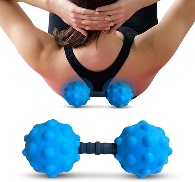 Adjustable Peanut Massage Ball, Dual Textured Massage Roller with Customizable 5-8 Inch Width for Back, Neck, Legs, Calves and Hamstrings, Lightweight TPE Self-Massage Tool, Blue