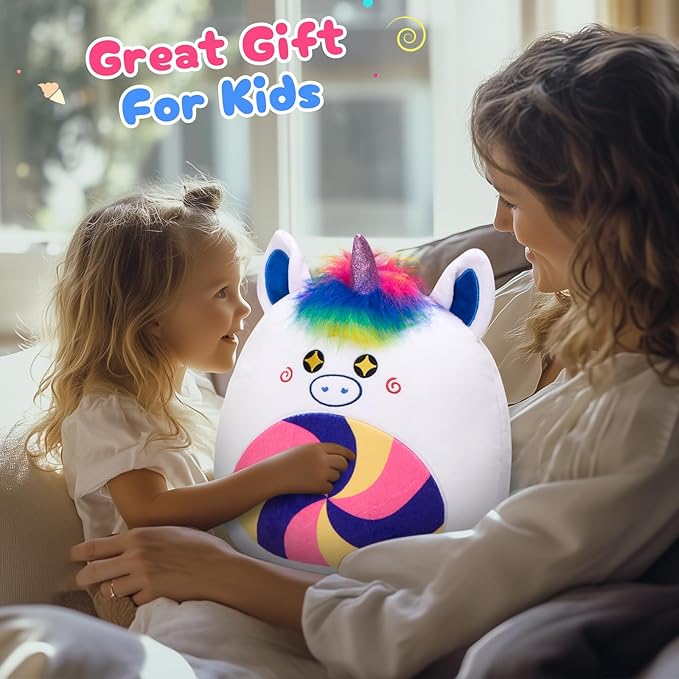 Athoinsu 12‑Inch Rainbow Unicorn Plush Pillow Soft & Cuddly Stuffed Animal for Kids Toddler Girls and Boys, Cute Rainbow Belly Plush Gift