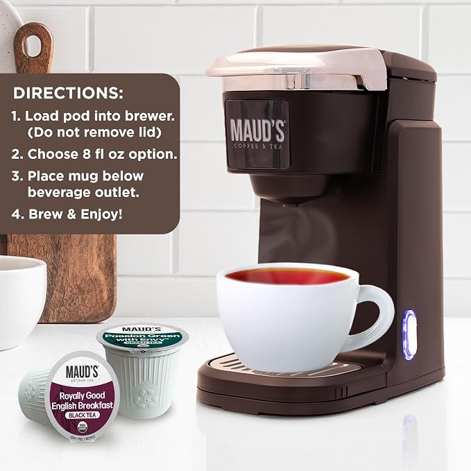 Maud's Organic Passion Green Tea & Organic English Breakfast Black Tea Bundle, 48 ct, Single Serve Pods – 100% Gourmet Blended Tea Leaves, Compatible with Keurig K Cups Maker