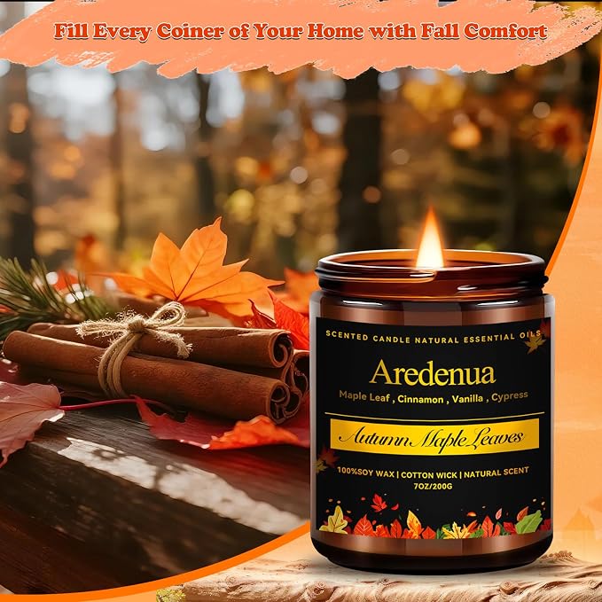 Autumn Leaves Candle – Fall Seasonal Leaf Aroma, Autumn Soy Candles for Winter Home Décor, Cozy Holiday & Christmas Candles Gift, Season Celebration Winter Gifts for Women