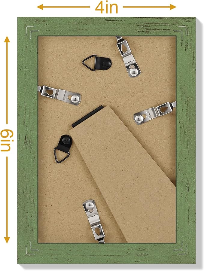 Vittanly 4x6 Picture Frames Set of 9, Wall & Tabletop, Rustic Green | Display Pictures 3.5x5 with Mat or 4x6 without Mat, Small Photo Frames, Engineered Wood with Shatter Resistant Plexiglass