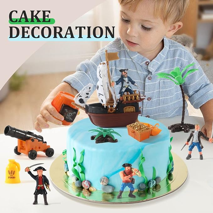 Pirate Action Figures Playset with Boat, Treasure Chest, Cannons, Shark, Pirate Ship Toys-Pirate Toy, 50 PCS Kids Pretend Adventure Set Figures, Birthday Gifts for Age 2 3 4 5 6 Year Old Boys Girls