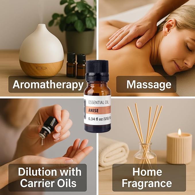 Anise Essential Oil – Sweet Spicy Aroma Oil for Diffusers, Aromatherapy & Home Fragrance – Warm Licorice-Like Scent – 0.34 fl oz (10 ml)