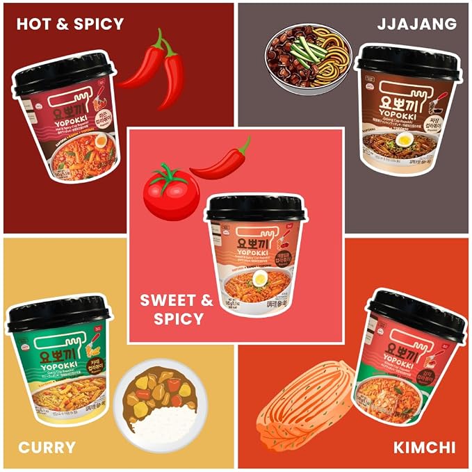Yopokki Instant Rabokki Cup – Korean Tteokbokki Rice Cakes with Ramen Noodles, Quick & Easy Korean Street Food, Asian Snacks for College Dorms (2 count, Jjajang)