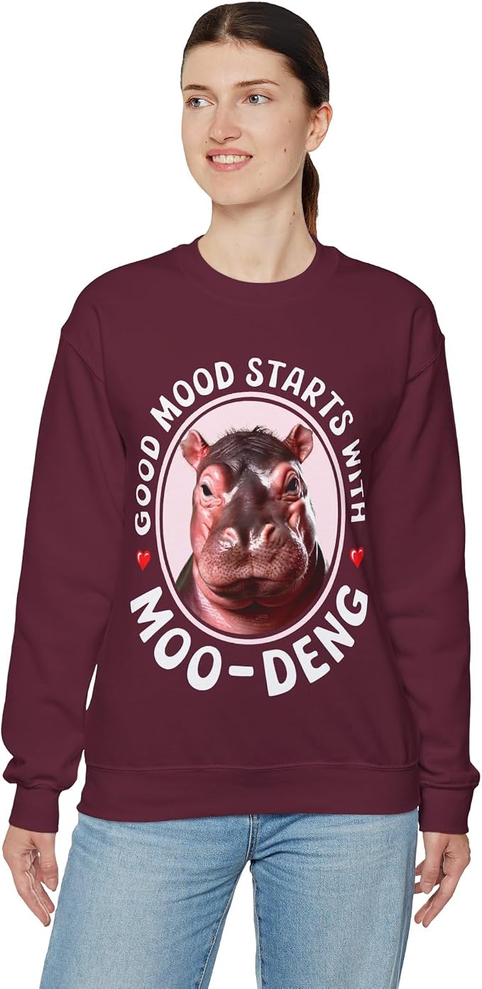 Good Mood Starts With Moo Deng Unisex Sweatshirt, Funny Moo Deng Good Mood Minimalist Men And Women Shirt