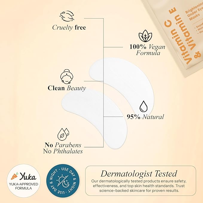 Vitamin C & Vitamin E Under Eye Patches – Dermatologist Tested, Anti Aging, Korean Skin Care – Hydrates, Firms, Reduces Look Of Fine Lines, Puffiness Reducer – Vegan, Clean – 5 Pairs