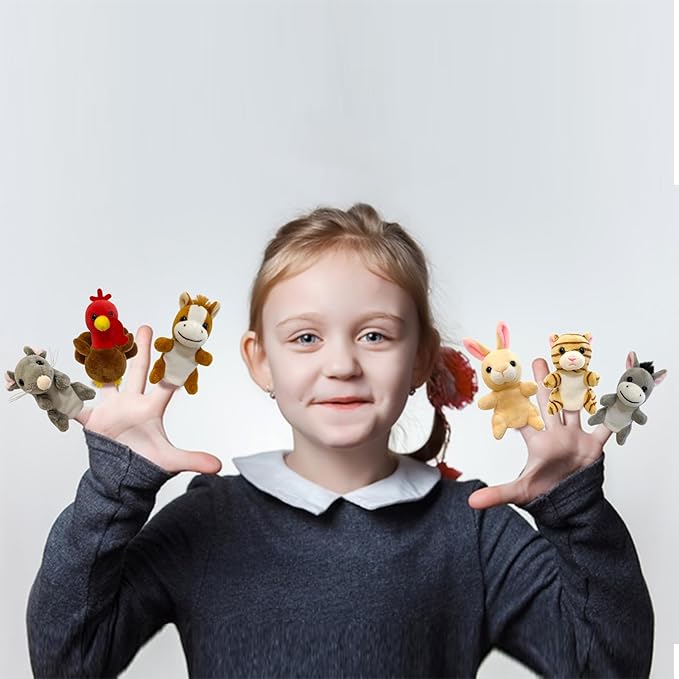 Farm 6pcs Finger Puppets Set, Cute Animal Puppet Mini Hand Puppets Role-Playing Story Animal Soft Plush Toy for Kids cat, Mouse, Horse, Rabbit, Donkey, Turkey(farm02)