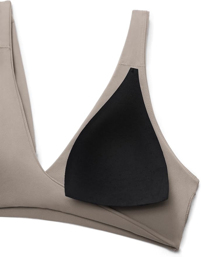 CRZ YOGA Butterluxe Front Twist Deep V Neck Sports Bras for Women - Wide Straps Padded U Back Yoga Crop Top