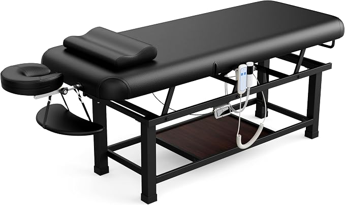 Olela Electric Massage Table with Heated Function- Heated Massage Table with Electric Lift & Manual Adjustable Backrest, Treatment Table with Storage and Metal Frame for Massage, Spa So On