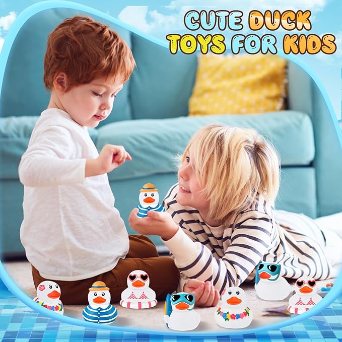 Honoson Summer Beach Rubber Duckies Bulk Mini Rubber Duck Bath Toys Float Bathtub Ducky Cute Squeaky Ducky for Classroom Carnival Summer Birthday Baby Shower Party Favor(White,36 Pcs)