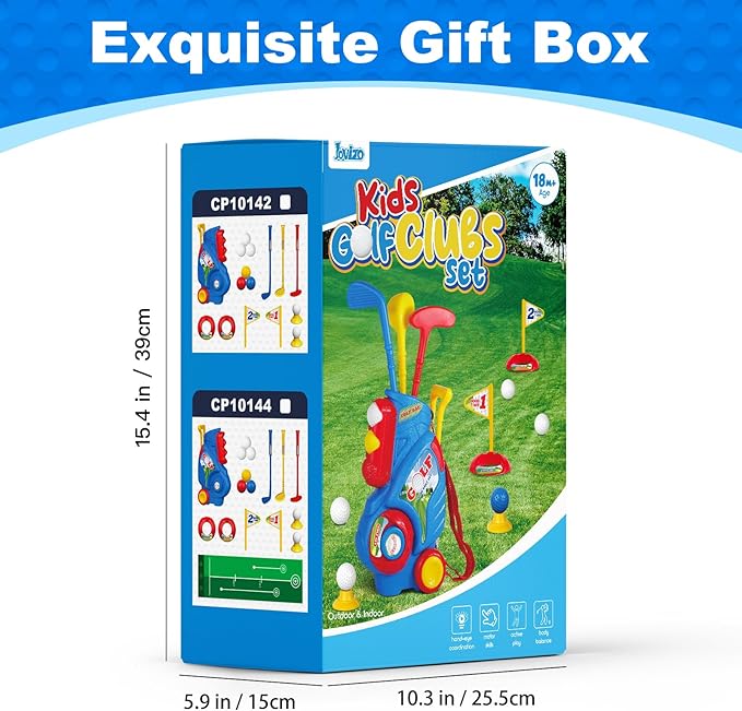 Toddler Golf Set for Boys Girls 2 3 4 5 Years Old, Upgraded Kids Golf Cart with 3 Clubs & 8 Balls, Outdoor Indoor Sports Toys Birthday Gift, Blue