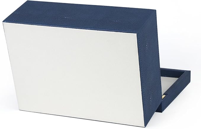 HofferRuffer Faux Leather Decorative Box, Large Wooden Structure Keepsake Box Accessory Organizer Jewelry Organizer with Hinged Lid, Storage Container for Home or Office (NavyBlue Shagreen)