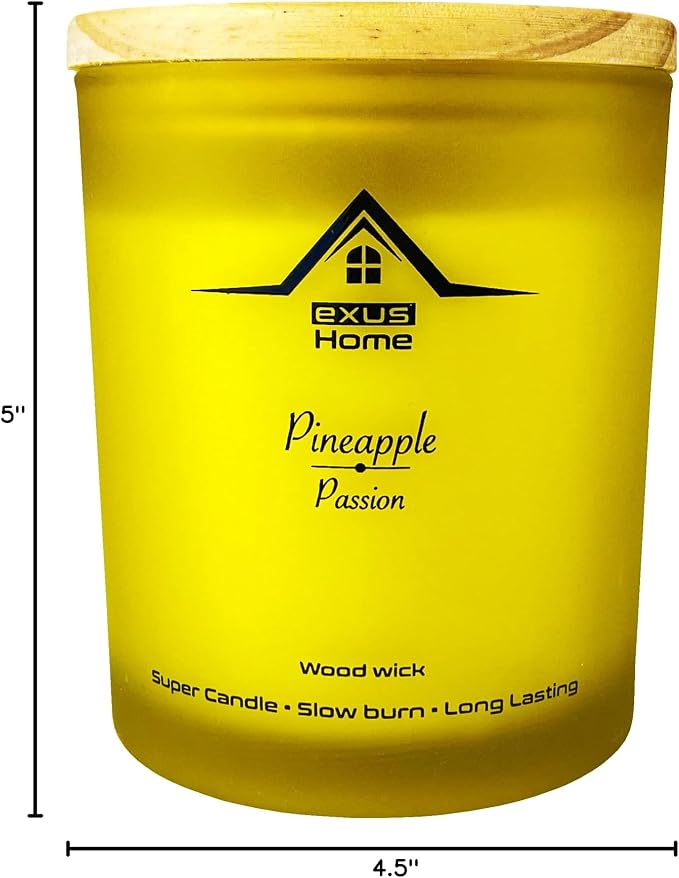 Exus Hand Crafted, Soy Wax, Wood Wick, Aromatic Candle. Non-Toxic (Pineapple/Passion)