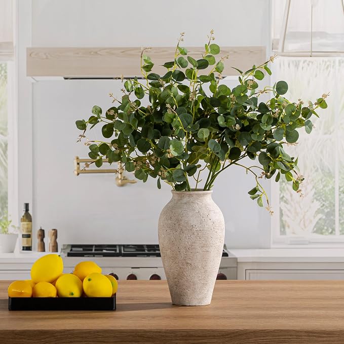 Vanselia Ceramic Flower Vase Home Decor - Large Tall Farmhouse Table Vases Rustic Vintage Living Room Kitchen Bedroom Decorations for House Book Shelf Office Coffee Desk Dining Fireplace (12" Retro)