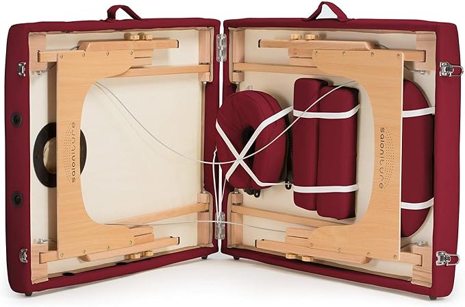 Saloniture Professional Portable Folding Massage Table with Carrying Case - Burgundy