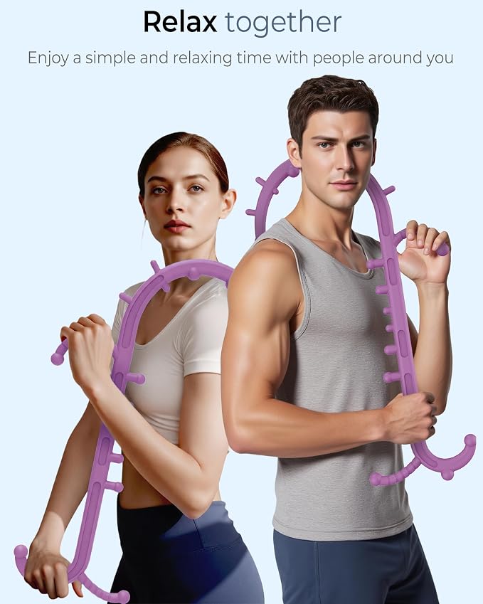 Back and Neck Massager for Pain Relief Deep Tissue, Upgraded Full Body Trigger Point Cane Massage Tools, Therapy Massage Stick Pressure Point Hook, Muscle Knot Remover Tool (Pink)