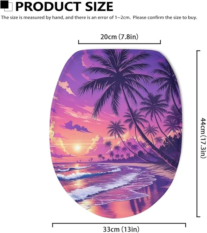 Hawaii Toilet Seat Cover for Bathroom Purple Hawaii Toilet Lid Covers for Bathroom Elongated Dust Cover Replacement Soft Bathroom Replacement Elongated Oval Round Lid Easy to Clean