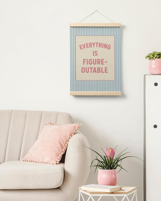 FGFK Everything Is Figureoutable Positive Affirmations Wall Art Poster Hanger Frame, Preppy Pink and Blue Inspirational Canvas Prints Framed Wall Decor for Office Classroom Home Bedroom, 12x16 Inch