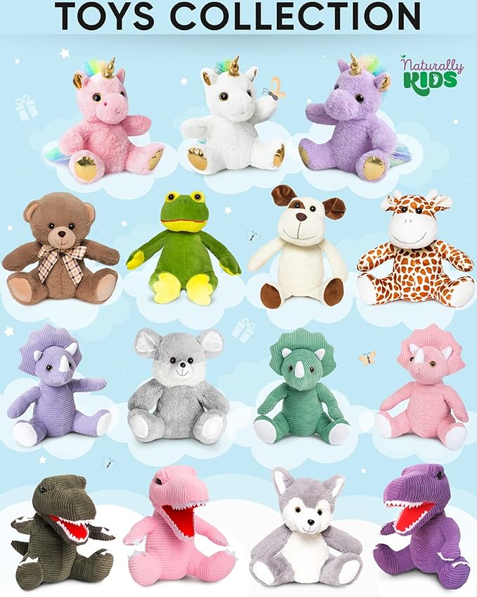 Naturally KIDS Stuffed Animal, Toddler Gifts for Boys, Girls, Plush Dinosaur Toy Brown