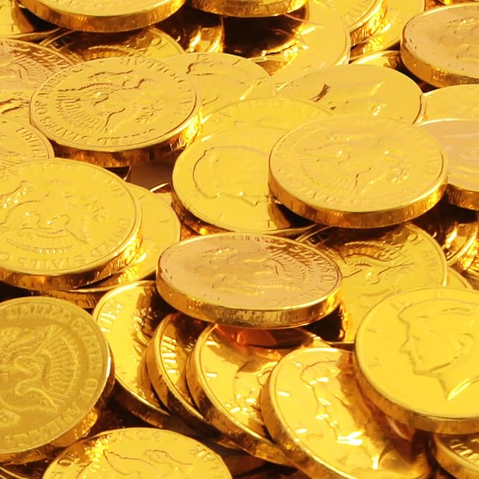 Gold Chocolate Coins, 50 Pack of Gold Chocolate Coins Bulk, Ideal Coin Candy for Themed Parties, Events and Celebrations, Perfect for Gift Bags and Festive Decorations for st patricks day.
