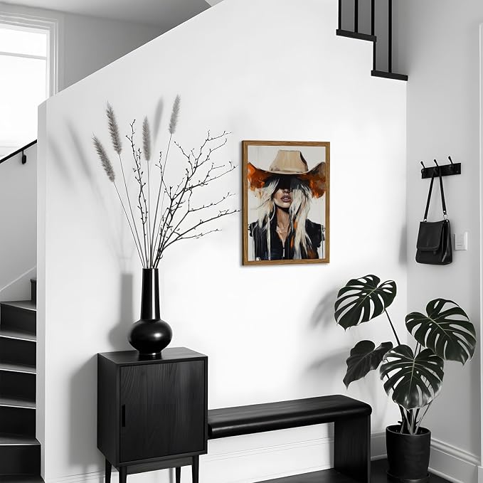Western Cowgirl Wall Art Modern Cowboy Wall Decor Painting, Southwestern Country Canvas Prints Aesthetics for Living Room Bedroom Home Decoration 12x16 inch Wood Framed