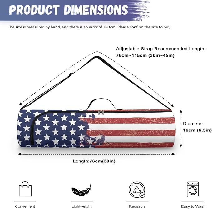Yoga Mat Bag with Adjustable Shoulder Strap and Handle Zipper, 30in Wide x 6.3in Diameter for Yoga Mat Storage
