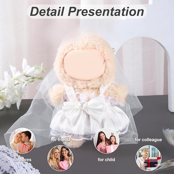 17cm Doll Clothes Set (No Doll) – Outfit with Hat & Overalls, Handmade Accessories for Mini Dolls, OB11-Compatible Dress-Up Gift (Wedding Dress)